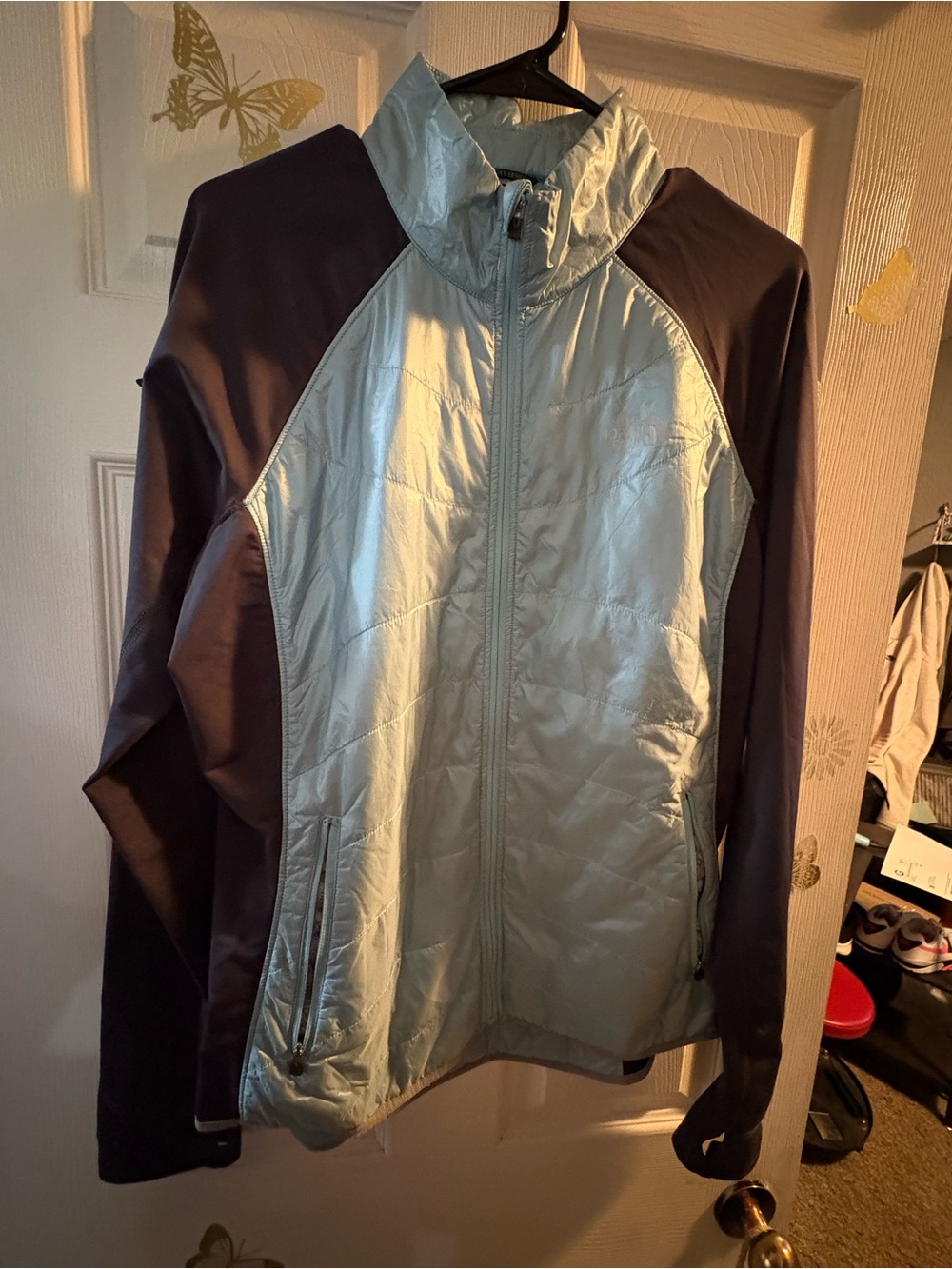 The North Face Light Blue and Navy Hybrid Puffer Jacket size XL
